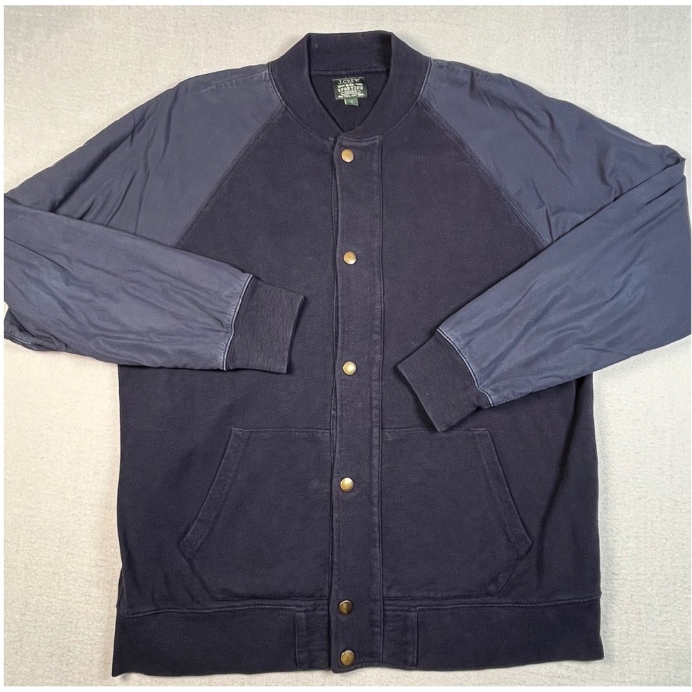 J. Crew Blue Bomber Jacket XL Navy Fleece Nylon Pocket Coach Casual 02527